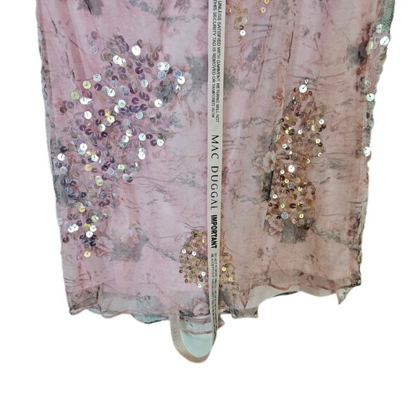 NWT Ieena for Mac Duggal Sequin Mesh Flutter Sleeve Faux Wrap Midi Dress Rose 12 - Picture 5 of 15